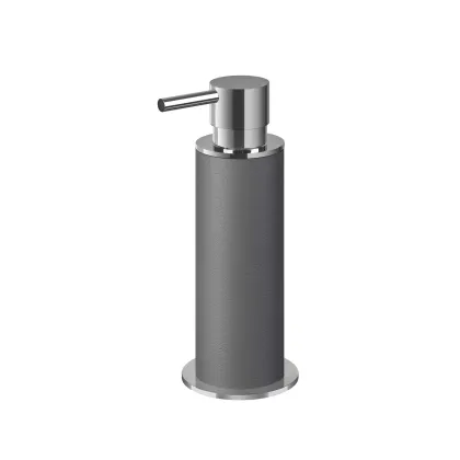 Picture Chrome-plated dispenser Ø7xH19 cm with gray leather finish
