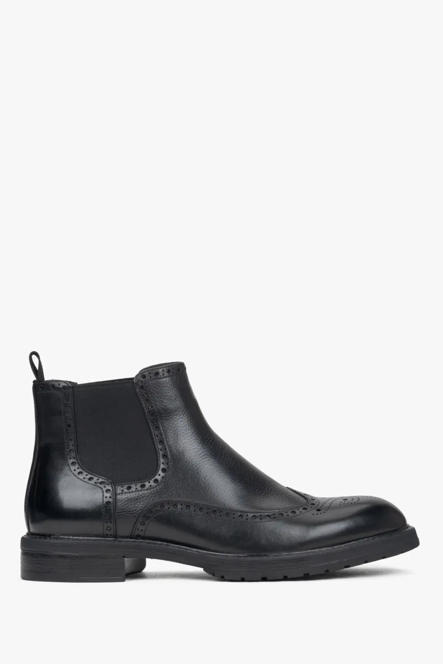 obrazek 1 Estro: Czarne sztyblety męskie ze skóry naturalnej z folkową perforacją