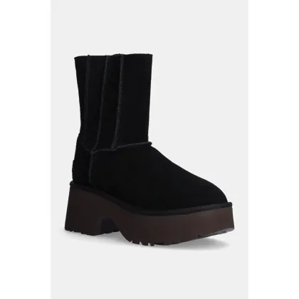 Zdjęcie UGG botki zamszowe Classic Twin Seam New Heights damskie kolor czarny na słupku lekko ocieplone 1158313-BLK