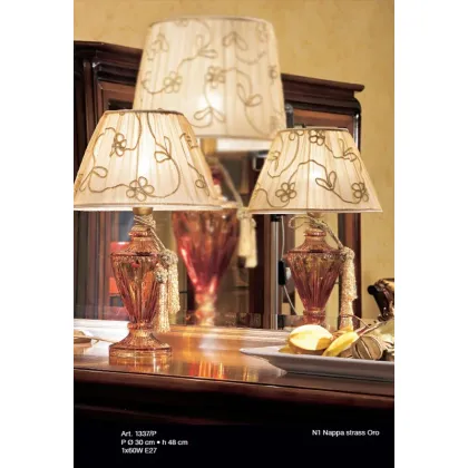 Zdjęcie Lampa kryształowa o szlifie bursztynowym z kloszem haftowanym w stylizowane kwiaty – Il Paralume Marina