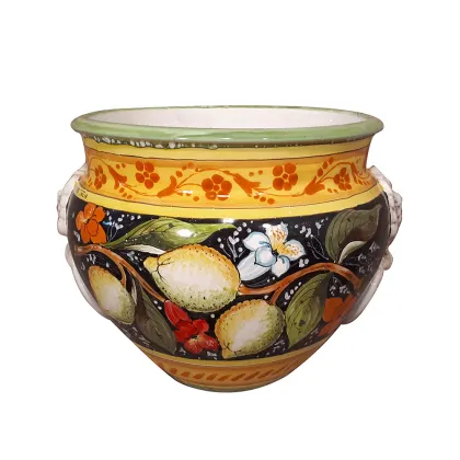 Picture A unique Italian vase decorated with a lemon motif on a dark background