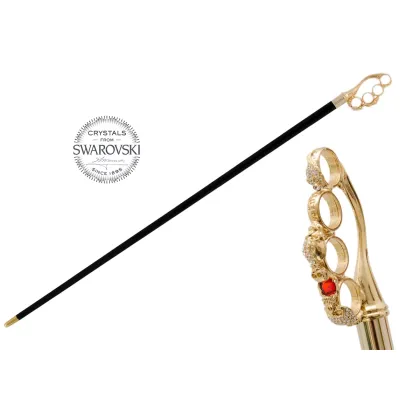 Zdjęcie Prestiżowa czarna laska z uchwytem z mosiądzu z kryształkami Swarovskiego - Pasotti