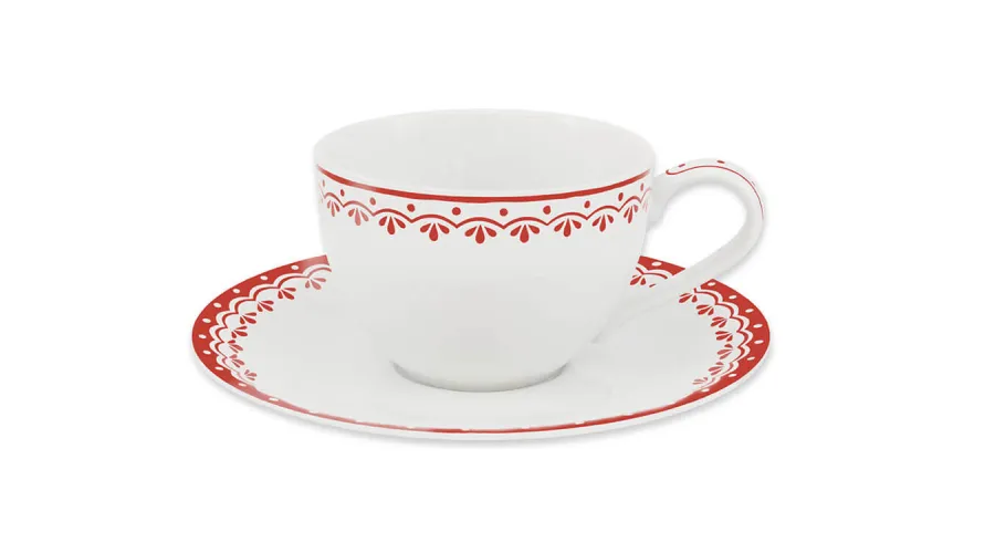 obrazek 1 Piękna porcelanowa filiżanka ze spodkiem zdobiona delikatnym czerwonym motywem - wariant 3 – Leander