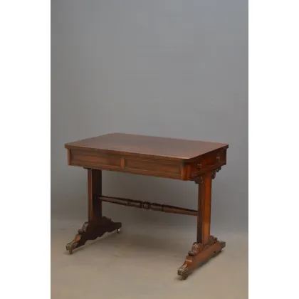 Zdjęcie Elegancki stół biblioteczny, regencyjny o niewielkich proporcjach, z atrakcyjnym blatem z drzewa różanego - antyk