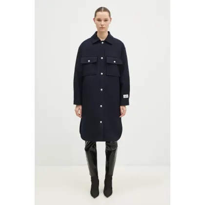 Zdjęcie Maison Kitsuné płaszcz wełniany Workwear kolor granatowy przejściowy NW02211WM0026