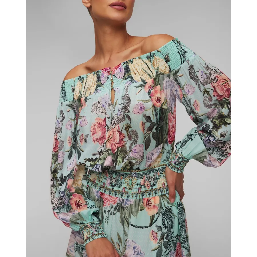 obrazek 1 Sukienka Jedwabna W Kwiaty Damska Camilla Off Shoulder