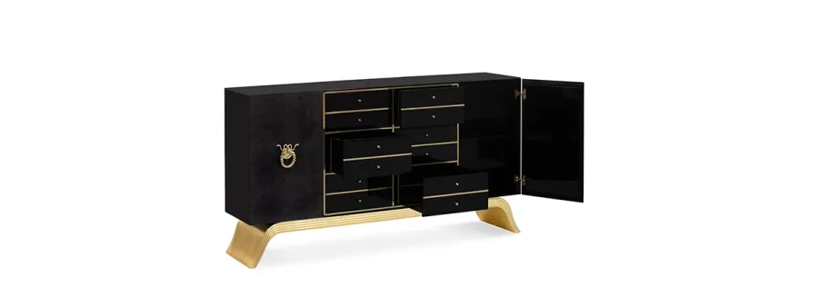 picture 4 Unusual and modern chest of drawers finished with leather and gold