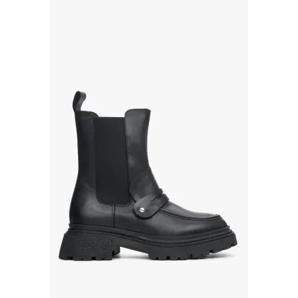 Zdjęcie Estro: Czarne sztyblety damskie ze skóry naturalnej z ozdobną aplikacją