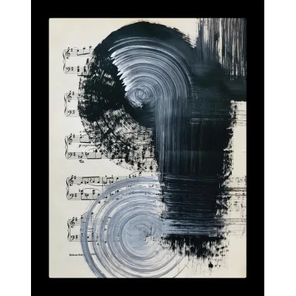 Zdjęcie Black no 27. Akryl na starych, archiwalnych nutach, 34 x 27 cm