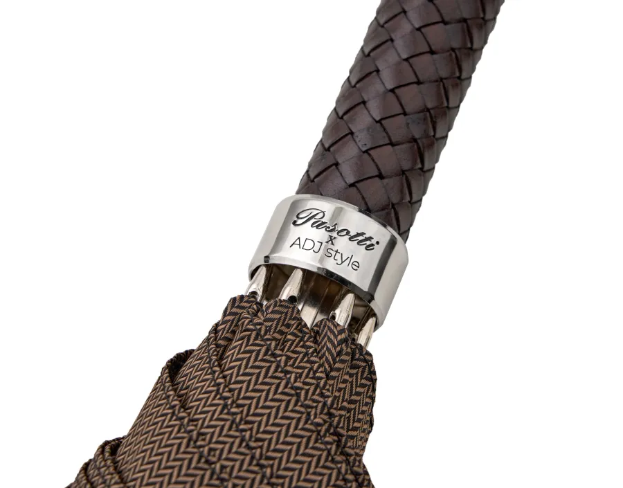 obrazek 6 Luksusowy parasol męski Ø110xL95 cm w kolorze czekoladowym ze skórzaną rączką