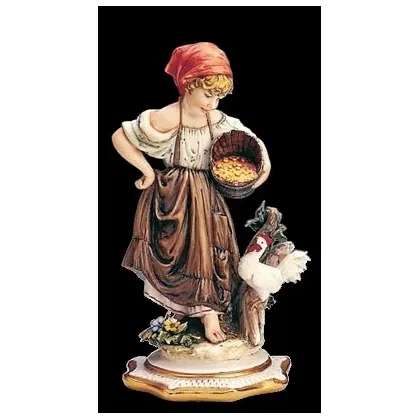 Zdjęcie Dziewczynka karmiąca kury - włoska porcelana