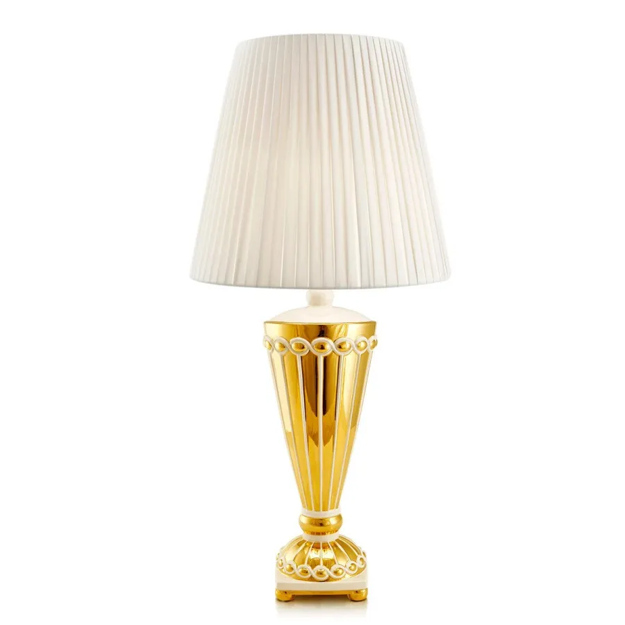 picture 1 Ceramic gold table lamp with umbrella-shaped base - Ahura
