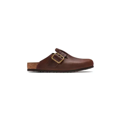Zdjęcie Birkenstock klapki skórzane Boston Bold Gap męskie kolor brązowy 1022589