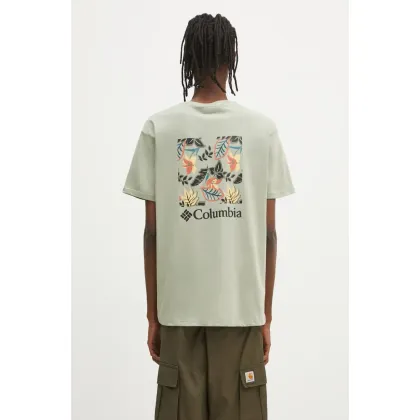 Zdjęcie Columbia t-shirt bawełniany North Cascades męski kolor zielony z nadrukiem 1834041.