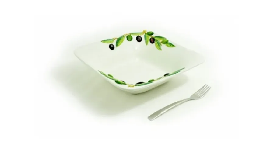 obrazek 2 Średnia kwadratowa miska zdobiona oliwkami w stylu wiejskim - Le Ceramiche