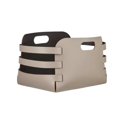 Zdjęcie Stylowy koszyk Riga 27x36xH25 cm z naturalnej skóry w kolorze cappuccino