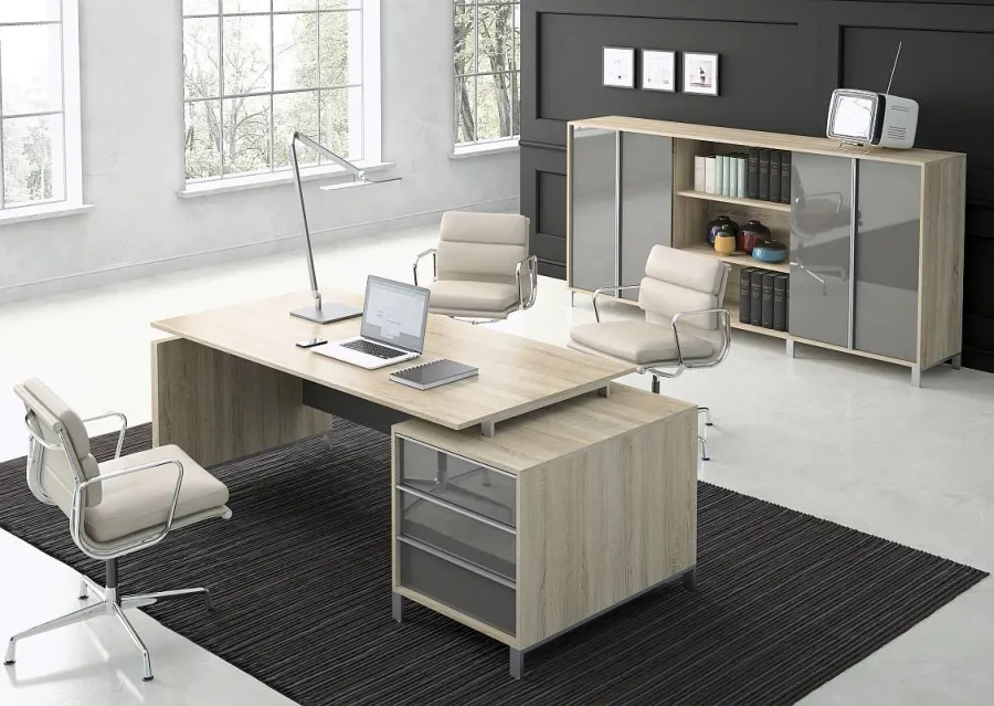 obrazek 2 Stylowe biurko 200 cm z przednią blendą do gabinetu - Biuro Serwis