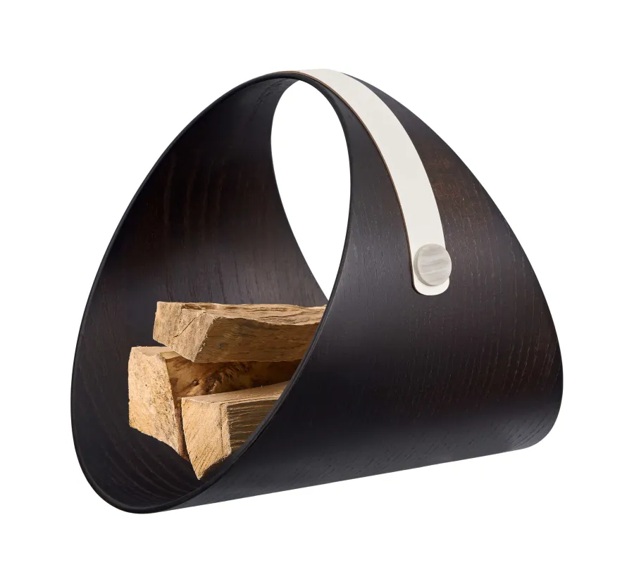 obrazek 2 Stojak na drewno do kominka lub czasopisma z drewna wenge z białym uchwytem