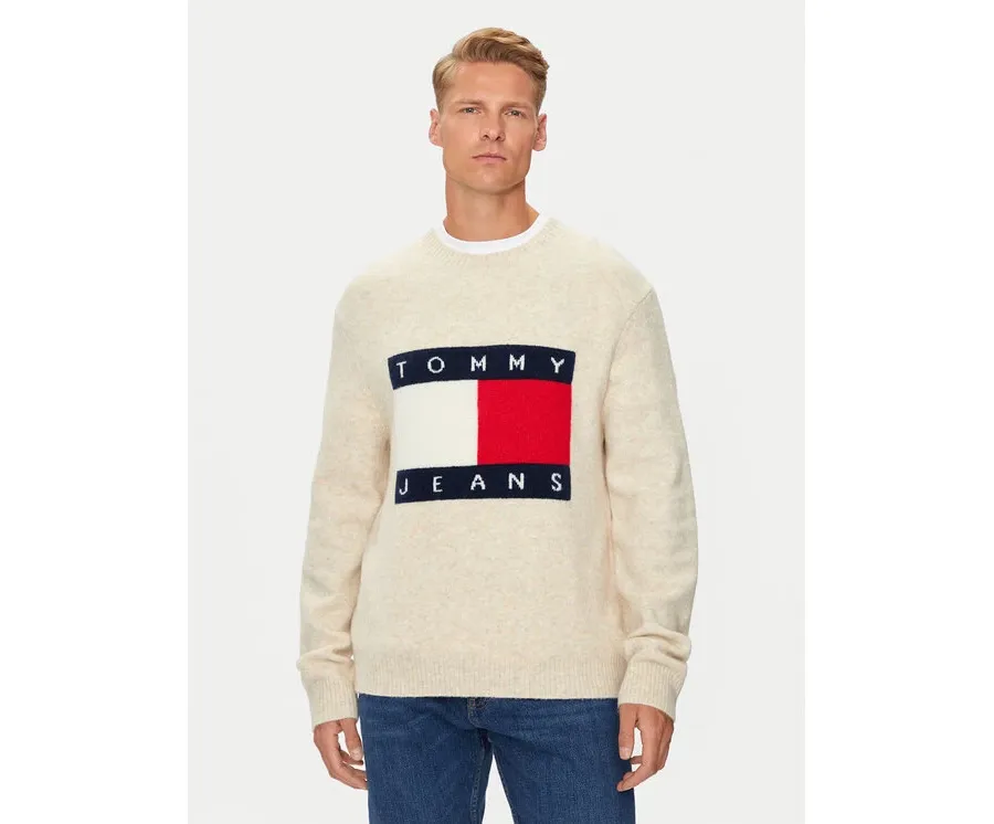obrazek 1 Tommy Jeans Sweter Flag DM0DM19442 Beżowy Regular Fit