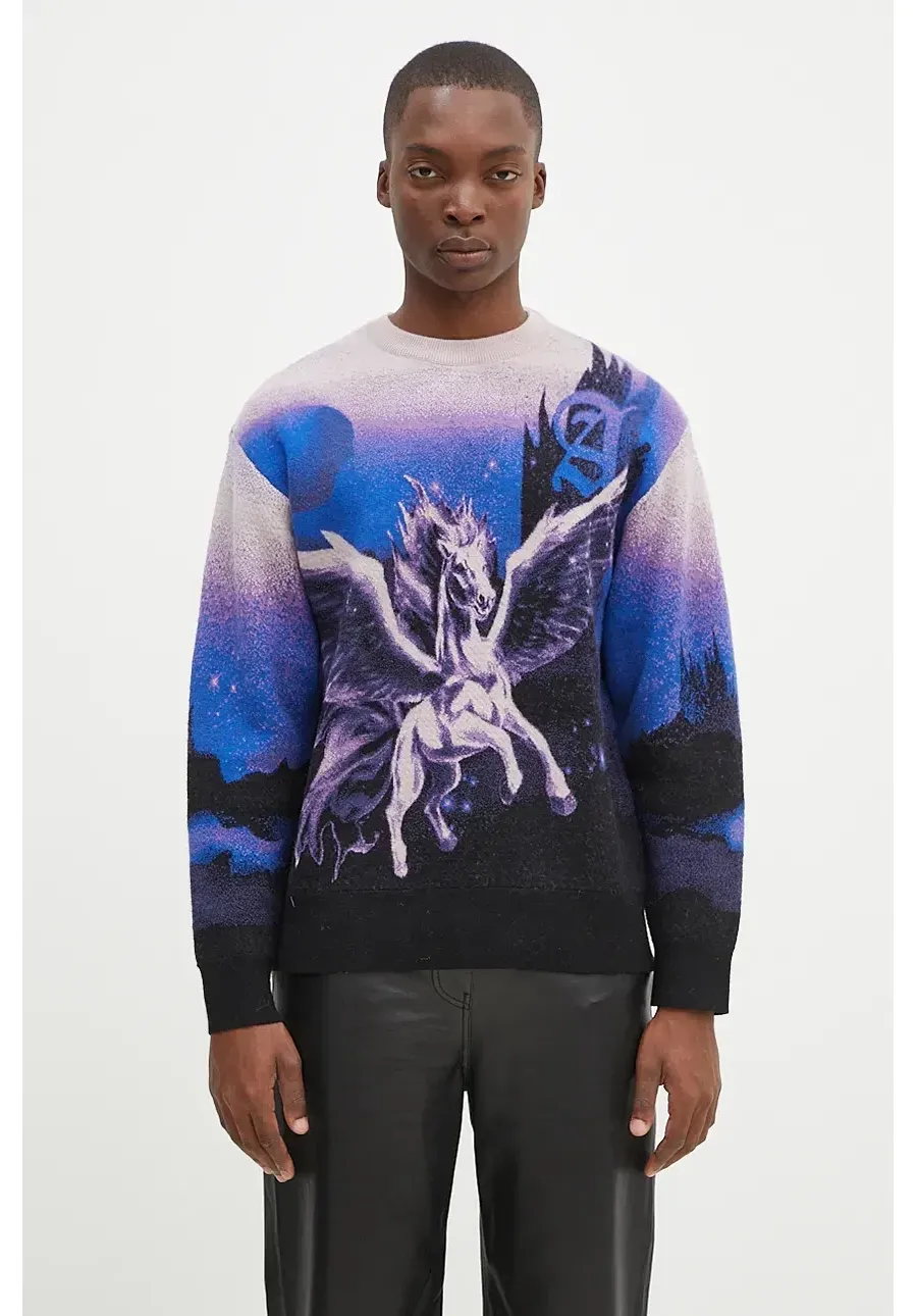 obrazek 1 Aries sweter wełniany Pegasus Knit męski kolor fioletowy  AR2004002