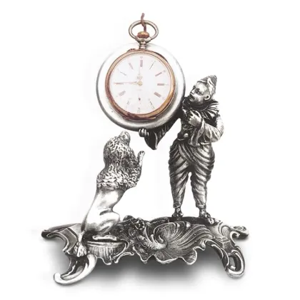 Picture Desk decoration - a clown holding a clock and a dog