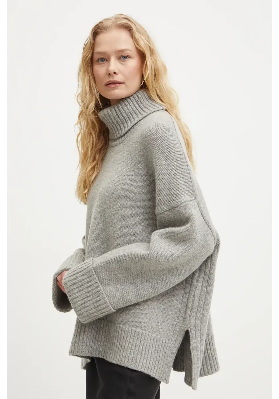 obrazek 1 Samsoe Samsoe sweter wełniany SAKEIKU damski kolor szary ciepły z golfem F24400069
