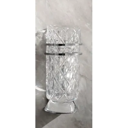 Zdjęcie Włoski naścienny pojemnik na szczoteczki z ręcznie szlifowanego kryształu z trójwymiarowym wzorem w romby do łazienki - Il Paralume Marina