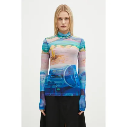 Zdjęcie JW Anderson bluzka Turtleneck Underpinning damska kolor niebieski wzorzysta JO0224.PG1610.835