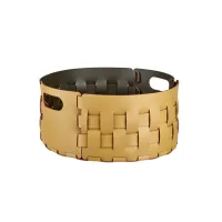 Zdjęcie Elegancki skórzany kosz Bottega Ø40xH20 cm w kolorze musztardowym