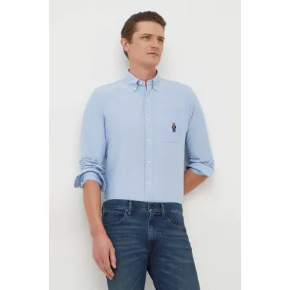 Zdjęcie Polo Ralph Lauren koszula bawełniana męska kolor niebieski regular z kołnierzykiem button-down