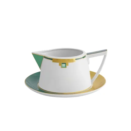 Picture Emerald porcelain sauce dish with stand with Art Deco-inspired pattern - Vista Alegre