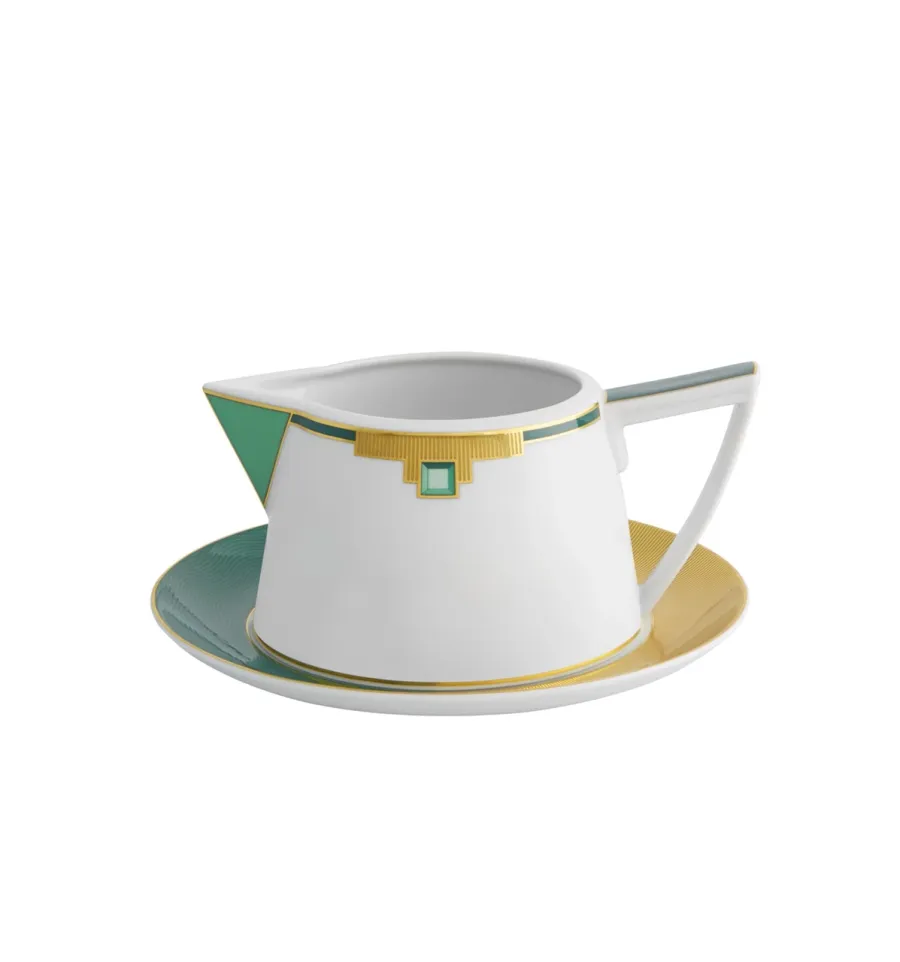obrazek 1 Porcelanowa sosjerka z podstawką Emerald ze wzorem inspirowanym stylem Art Deco  - Vista Alegre