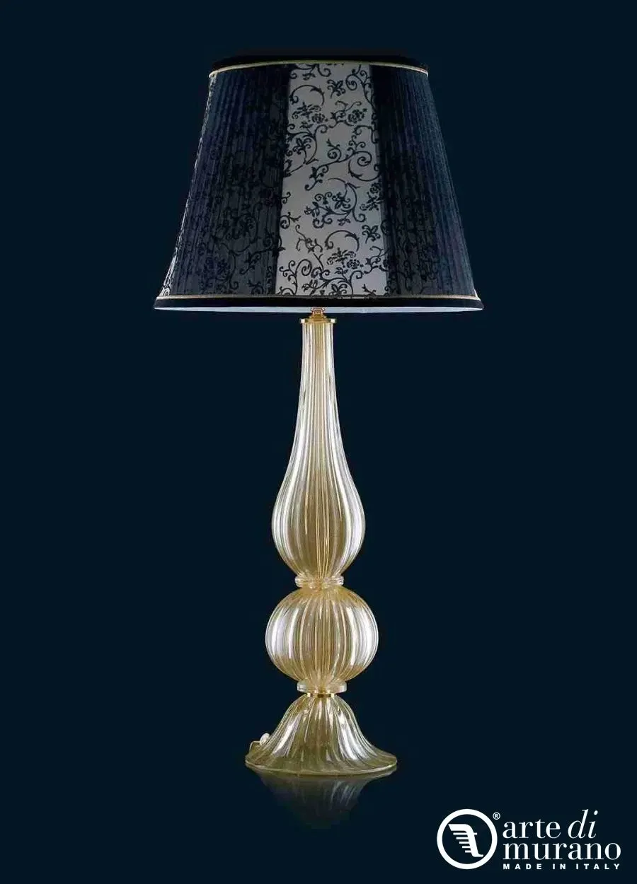 obrazek 1 Złota lampa stołowa ze szkła Murano z czarnym abażurem