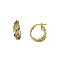 Picture Luxurious flat earrings, triple hoops with bayonet hook, 15 mm in diameter.