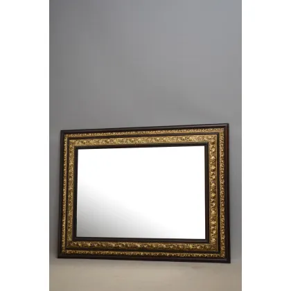Zdjęcie Francuskie lustro ścienne z przełomu wieków w mosiężnej dekorowanej i ebonizowanej ramie