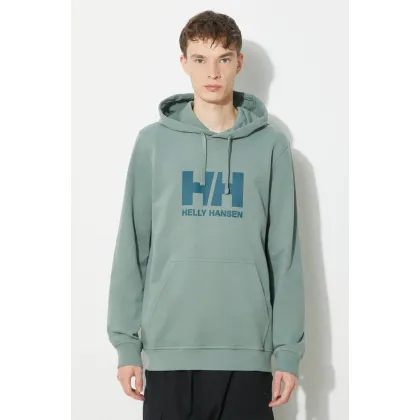 Zdjęcie Helly Hansen bluza bawełniana HH LOGO HOODIE męska kolor zielony z kapturem z aplikacją