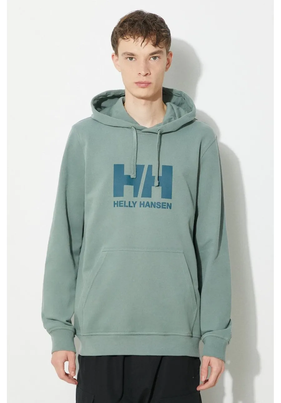 obrazek 1 Helly Hansen bluza bawełniana HH LOGO HOODIE męska kolor zielony z kapturem z aplikacją
