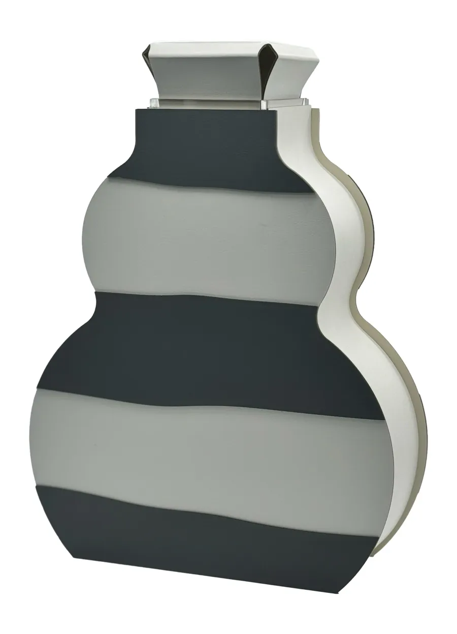 obrazek 2 Skórzany wazon Otto 9x33xH45 cm w poziome pasy w kolorze białym i szarym