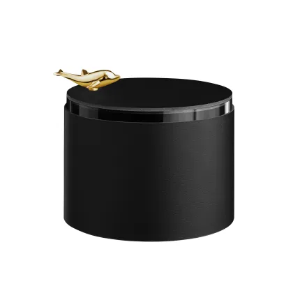 Zdjęcie Wyjątkowe czarne skórzane pudełko Ø15xH10 cm ozdobione złotym delfinem