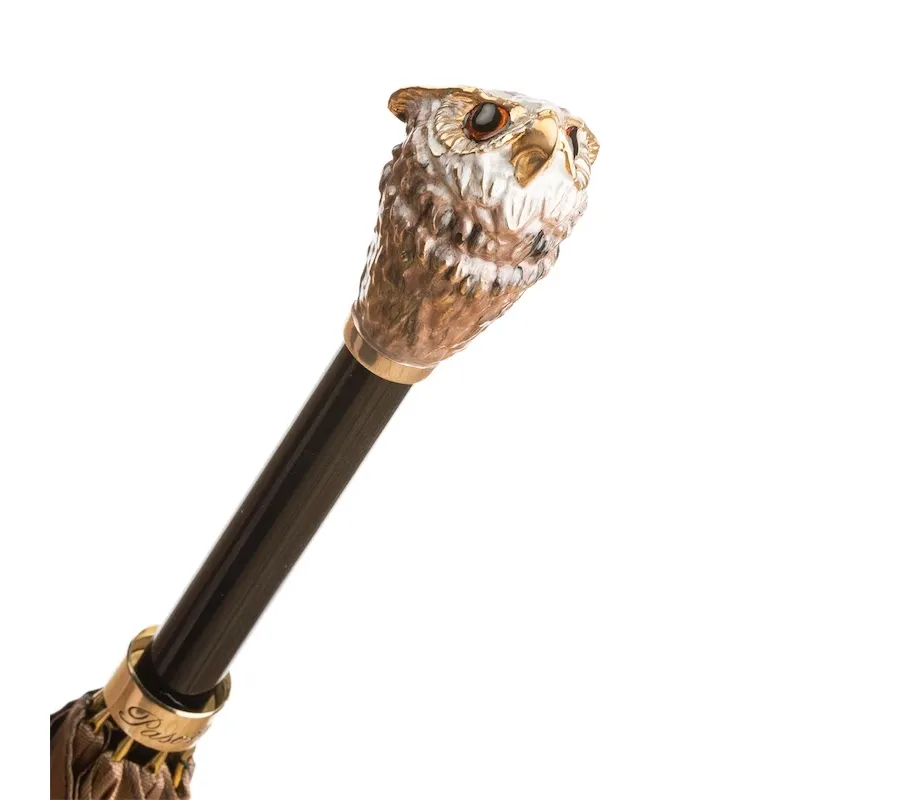 obrazek 3 Stylowy beżowy parasol męski z rączką w kształcie sowy – Pasotti