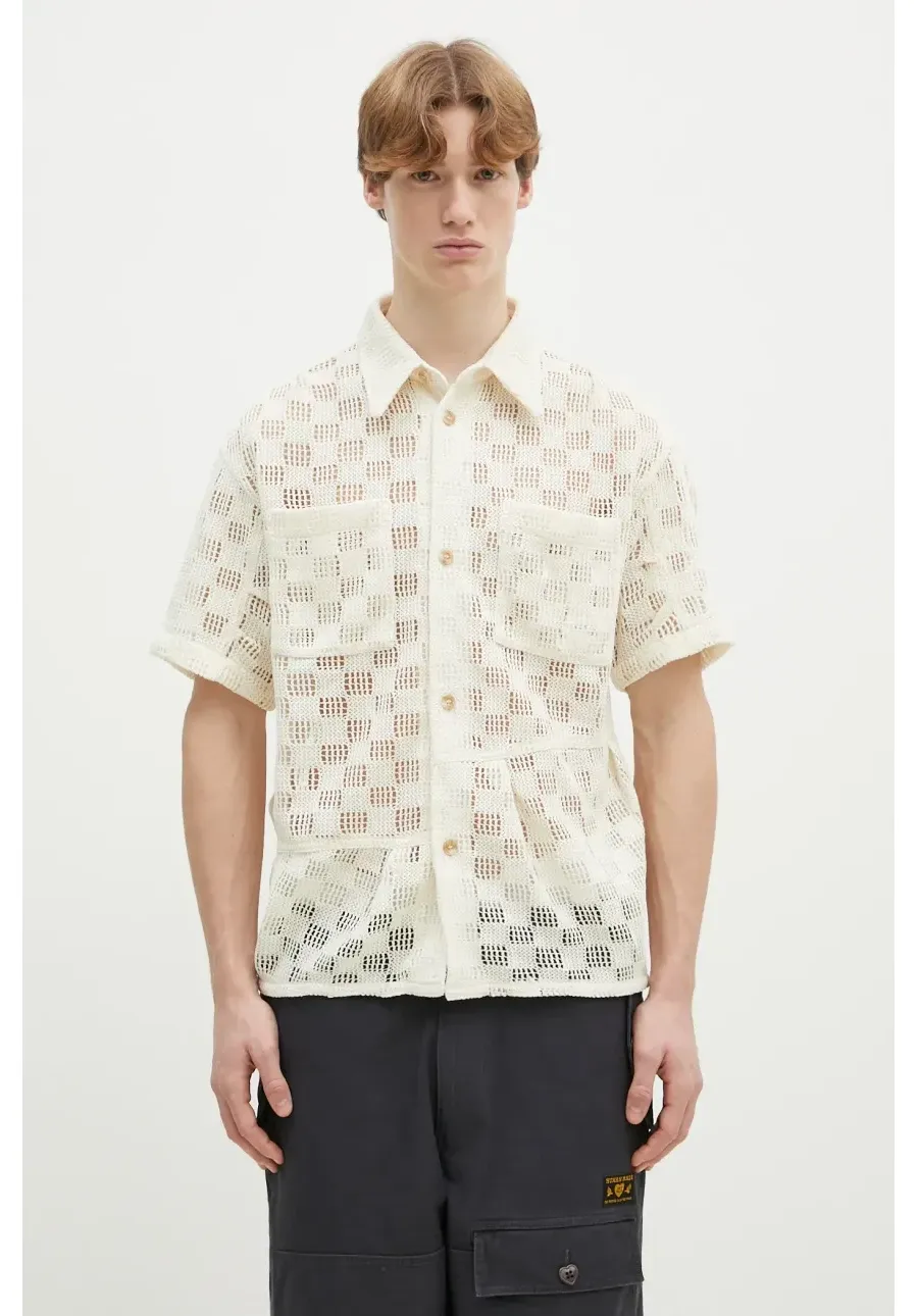 obrazek 1 Andersson Bell koszula Letto Knitted męska kolor beżowy regular z kołnierzykiem klasycznym atb1234m