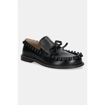 Zdjęcie JW Anderson mokasyny skórzane Ruffle Moccasin damskie kolor czarny na płaskim obcasie FW0167.LA0323.999