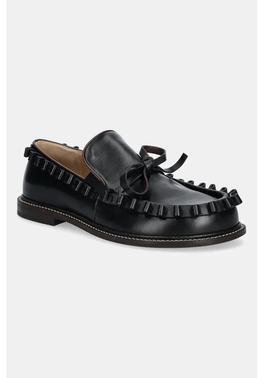 obrazek 1 JW Anderson mokasyny skórzane Ruffle Moccasin damskie kolor czarny na płaskim obcasie FW0167.LA0323.999