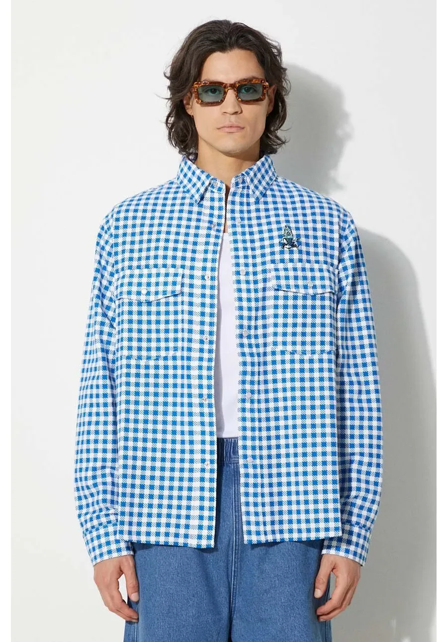 obrazek 1 ICECREAM koszula bawełniana Longsleeve Printed Check Shirt męska kolor niebieski relaxed z kołnierzykiem klasycznym IC24222