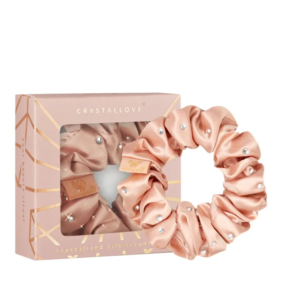 obrazek 1 Crystallove Gumka do włosów z Jedwabiu z Kryształkami Rose Gold