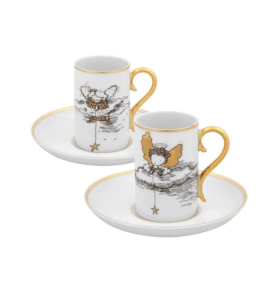 obrazek 1 Zestaw 2 porcelanowych filiżanek do kawy ze spodkami z wizerunkiem aniołów - Vista Alegre