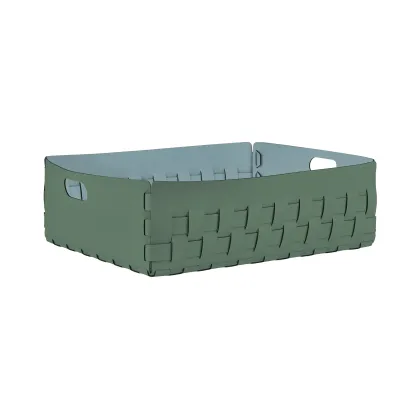 Zdjęcie Płaski kosz Bottega 60x50xH20 cm ze skóry w wyjątkowym kolorze liści eukaliptusa