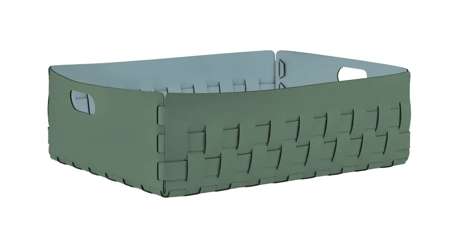 obrazek 1 Płaski kosz Bottega 60x50xH20 cm ze skóry w wyjątkowym kolorze liści eukaliptusa