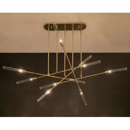 Zdjęcie Geometryczny żyrandol Labics z mosiądzu i szkła