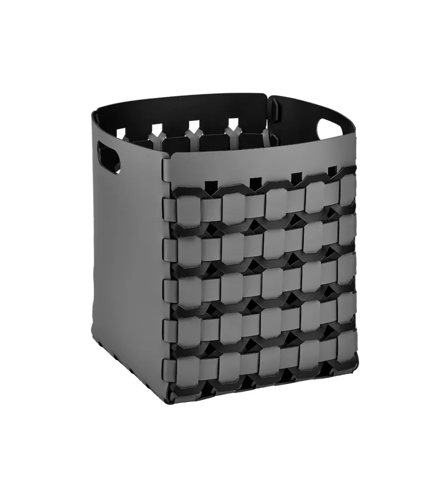 obrazek 1 Szary kosz Geometria Octagon 35x35xH40 cm z ośmiokątnym skórzanym splotem